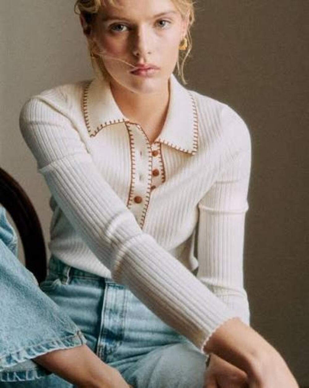 Sezane Armelle White Brown Plus Size Jumper Women's XXL 12